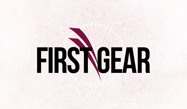 first gear logo on background of lady doing yoga